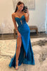 Load image into Gallery viewer, Sparkly Royal Blue Mermaid Beaded Appliques Strapless Corset Long Prom Dress with Slit