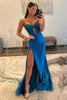 Load image into Gallery viewer, Sparkly Royal Blue Mermaid Beaded Appliques Strapless Corset Long Prom Dress with Slit