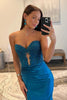 Load image into Gallery viewer, Sparkly Royal Blue Mermaid Beaded Appliques Strapless Corset Long Prom Dress with Slit