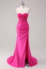 Load image into Gallery viewer, Sparkly Fuchsia Mermaid Strapless Corset Appliques Long Prom Dress with Slit