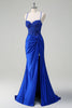 Load image into Gallery viewer, Royal Blue Mermaid Spaghetti Straps Pleated Appliqued Prom Dress