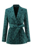 Load image into Gallery viewer, Dark Green 2 Pieces Jacquard Notched Lapel Women Party Suits with Belts