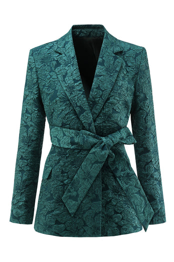 Dark Green 2 Pieces Jacquard Notched Lapel Women Party Suits with Belts