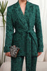 Load image into Gallery viewer, Dark Green 2 Pieces Jacquard Notched Lapel Women Party Suits with Belts