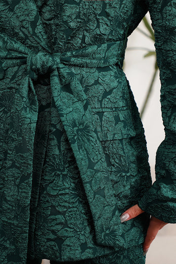 Dark Green 2 Pieces Jacquard Notched Lapel Women Party Suits with Belts