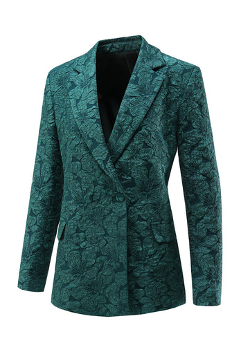 Dark Green 2 Pieces Jacquard Notched Lapel Women Party Suits with Belts