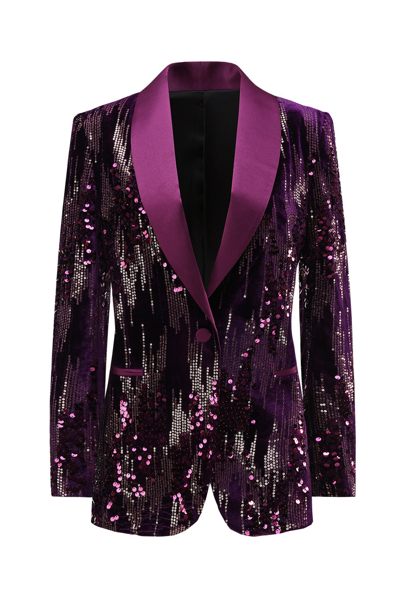 Load image into Gallery viewer, Sparkly Purple Shawl Lapel Sequins Women Prom Blazer