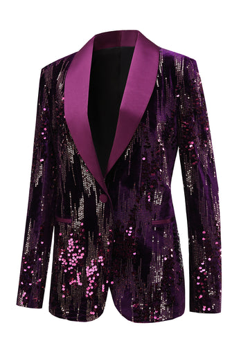 Sparkly Purple Shawl Lapel Sequins Women Prom Blazer