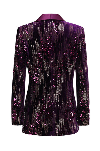 Sparkly Purple Shawl Lapel Sequins Women Prom Blazer