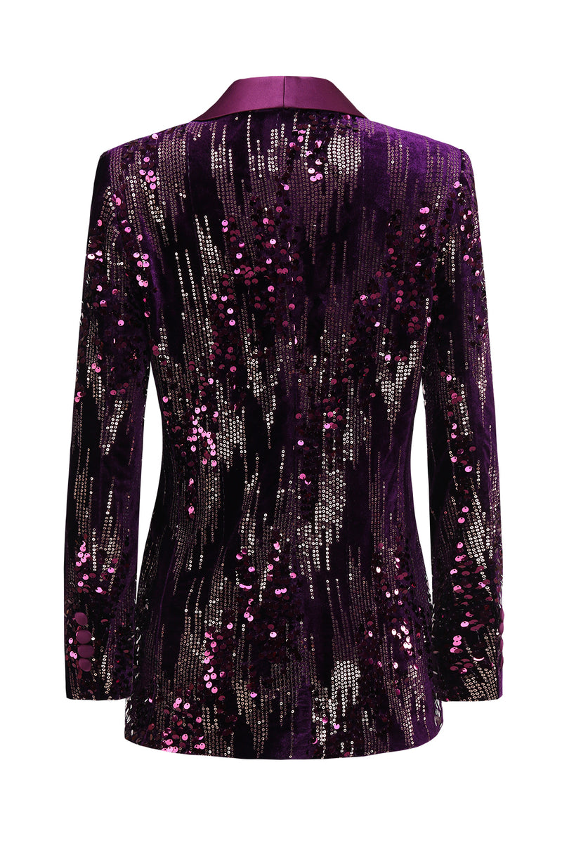 Load image into Gallery viewer, Sparkly Purple Shawl Lapel Sequins Women Prom Blazer