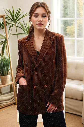 Sparkly Coffee Beaded Peak Lapel Women Prom Blazer