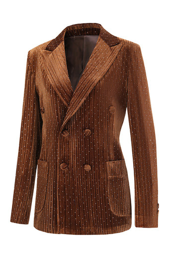 Sparkly Coffee Beaded Peak Lapel Women Prom Blazer