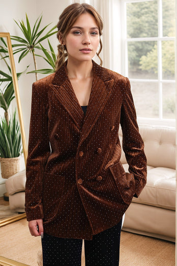 Sparkly Coffee Beaded Peak Lapel Women Prom Blazer