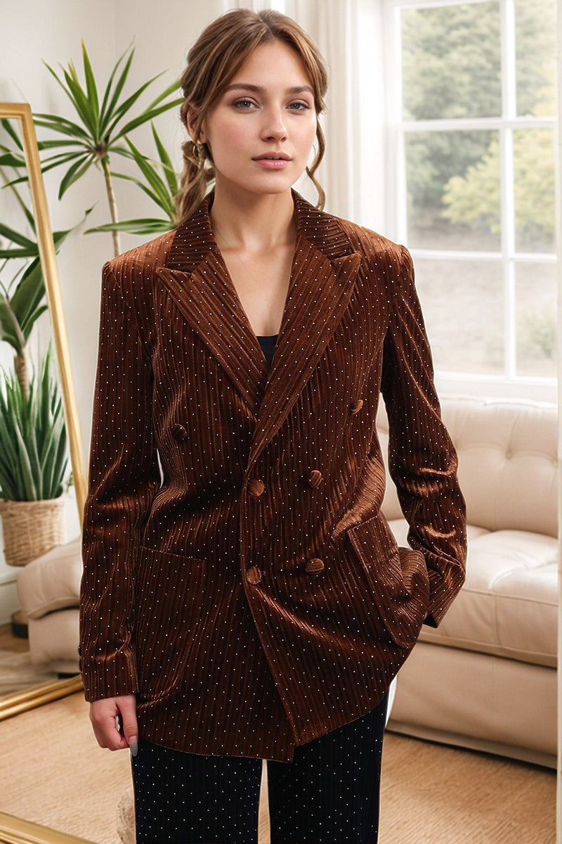 Load image into Gallery viewer, Sparkly Coffee Beaded Peak Lapel Women Prom Blazer