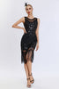 Load image into Gallery viewer, Black Sequined Bodycon 1920s Dress with Fringes