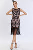 Load image into Gallery viewer, Black Sequined Bodycon 1920s Dress with Fringes