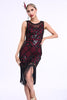 Load image into Gallery viewer, Black Sequined Bodycon 1920s Dress with Fringes