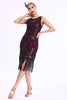 Load image into Gallery viewer, Black Sequined Bodycon 1920s Dress with Fringes