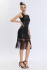 Load image into Gallery viewer, Black Sequined Bodycon 1920s Dress with Fringes