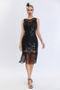 Load image into Gallery viewer, Black Sequined Bodycon 1920s Dress with Fringes