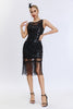 Load image into Gallery viewer, Black Sequined Bodycon 1920s Dress with Fringes