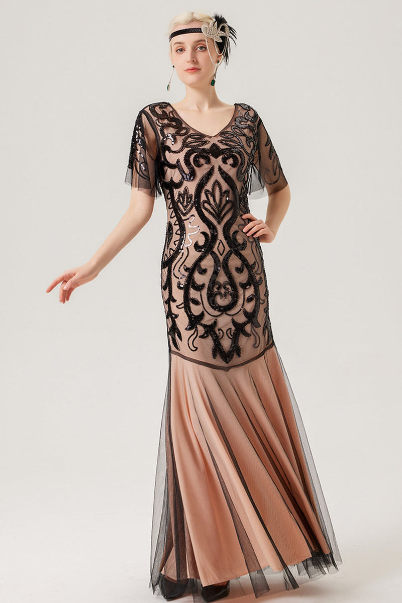 Load image into Gallery viewer, Black Pink Long Tulle 1920s Dress