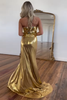 Load image into Gallery viewer, Sparkly Gold Mermaid Strapless Mirrors Long Prom Dress with Slit