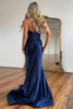 Load image into Gallery viewer, Navy Mermaid Halter Corset Ruched Satin Long Prom Dress with Slit