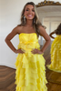 Load image into Gallery viewer, Yellow A-Line Empire Strapless Tiered Chiffon Long Prom Dress