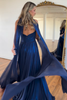 Load image into Gallery viewer, Navy A-Line Halter Flowers Long Prom Dress with Slit