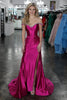 Load image into Gallery viewer, Sparkly Fuchsia Mermaid Off the Shoulder Beaded Satin Corset Long Prom Dress with Slit