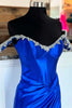 Load image into Gallery viewer, Sparkly Fuchsia Mermaid Off the Shoulder Beaded Satin Corset Long Prom Dress with Slit