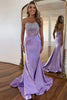 Load image into Gallery viewer, Sparkly Purple Mermaid Beaded Corset Strapless Satin Long Prom Dress