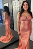 Load image into Gallery viewer, Sparkly Orange Mermaid Spaghetti Straps Beaded Satin Long Prom Dress