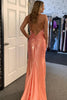 Load image into Gallery viewer, Sparkly Orange Mermaid Spaghetti Straps Beaded Satin Long Prom Dress