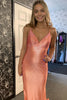 Load image into Gallery viewer, Sparkly Orange Mermaid Spaghetti Straps Beaded Satin Long Prom Dress