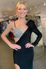 Load image into Gallery viewer, Sparkly Black Mermaid Asymmetrical Satin Bow Long Prom Dress with Slit