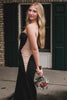 Load image into Gallery viewer, Sparkly Black Mermaid Strapless Beading Satin Long Prom Dress with Slit