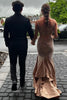 Load image into Gallery viewer, Sparkly Champagne Mermaid Spaghetti Straps Beaded Long Prom Dress