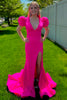 Load image into Gallery viewer, Fuchsia Mermaid Puff Sleeves V Neck Long Prom Dress with Slit