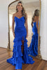 Load image into Gallery viewer, Royal Blue Mermaid Strapless Corset Tiered Long Prom Dress with Slit