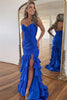 Load image into Gallery viewer, Royal Blue Mermaid Strapless Corset Tiered Long Prom Dress with Slit