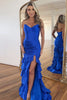 Load image into Gallery viewer, Royal Blue Mermaid Strapless Corset Tiered Long Prom Dress with Slit