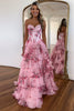 Load image into Gallery viewer, Blush A-Line Strapless Corset Floral Tiered Long Prom Dress with Slit