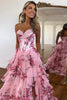 Load image into Gallery viewer, Blush A-Line Strapless Corset Floral Tiered Long Prom Dress with Slit