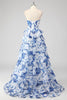 Load image into Gallery viewer, White Blue Flower Tiered Corset Strapless A Line Long Prom Dress