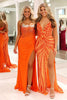 Load image into Gallery viewer, Sparkly Orange Mermaid Spaghetti Straps Corset Beaded Long Prom Dress with Slit