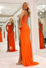 Load image into Gallery viewer, Sparkly Orange Mermaid Spaghetti Straps Corset Beaded Long Prom Dress with Slit