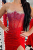 Load image into Gallery viewer, Sparkly Orange Mermaid Spaghetti Straps Corset Beaded Long Prom Dress with Slit