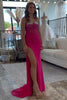 Load image into Gallery viewer, Sparkly Orange Mermaid Spaghetti Straps Corset Beaded Long Prom Dress with Slit